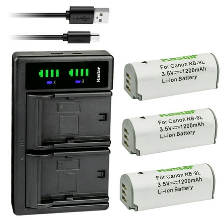 Kastar 3-Pack Battery and LTD2 USB Charger Replacement for Canon NB-9L NB-9LH Battery CB-2LB CB-2LBE Charger Canon PowerShot N PowerShot N2 Powershot ELPH 510 HS Powershot ELPH 520 HS Cameras
