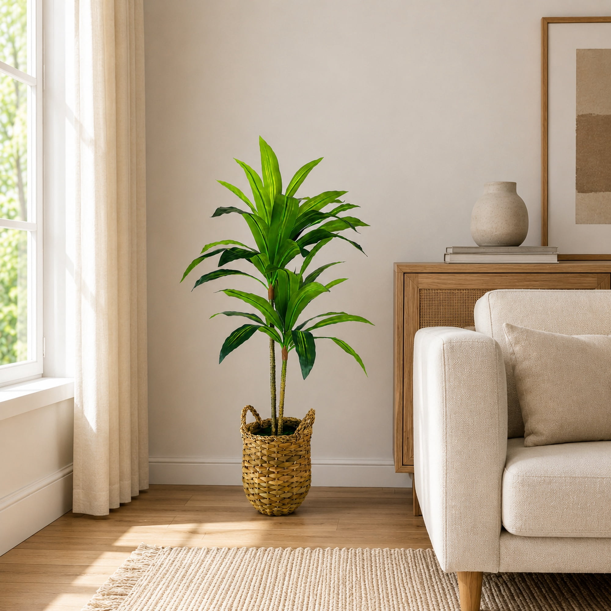Artificial Plants, 3.3ft Fake Dracaena Tree in Woven Handled Basket by LCG Florals, Faux Designer Fake Plants Indoor Décor, Silk Plants for Home Décor Office Porch Patio Living Room Decor