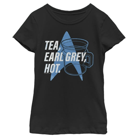 Girl's Star Trek: The Next Generation Cup Of Tea Earl Grey Hot, Captain Picard  Graphic Tee Black Large