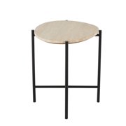 DecMode 19 x 20 Beige Marble Accent Table with Black Metal Support, 1-Piece