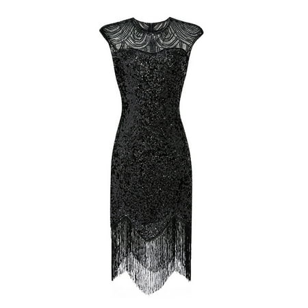 

Women s Vintage 1920s Sequin Beaded Tassels Party Night Hem Flapper Gown Dress