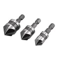 thumbnail image 4 of Countersink Drill Bit Set 12mm 16mm 19mm Dia 1/4” Hex Shank 90 Degree 5 Flute Chamfer Tool Carbon Steel 3pcs, 4 of 5