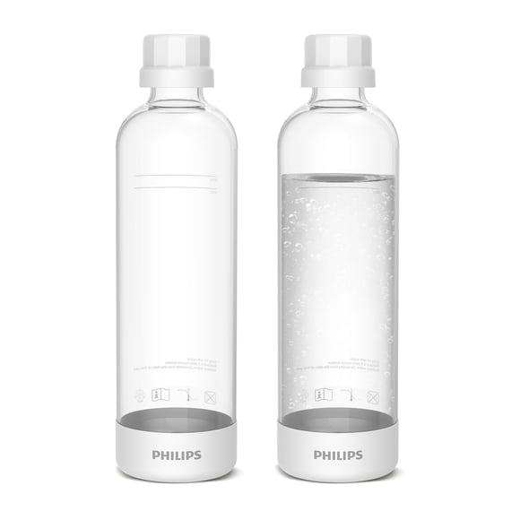 Philips Botellas carbonatadas ADD910WHOQ/37, paquete doble de 1 litro, botellas de agua PET reutilizables compatibles con máquina de agua con gas, paquete de 2 para ADD4902BKOQ/37, ADD4902WHOQ/37 y AD