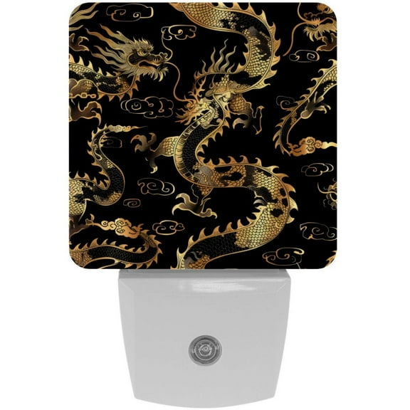 PhooArto Chinese Golden Dragon Silhouette Plug in LED Night Light Auto Sensor Dusk to Dawn Decorative Night for Bedroom, Bathroom, Kitchen, Hallway, Stairs, Baby's Room, Energy Saving