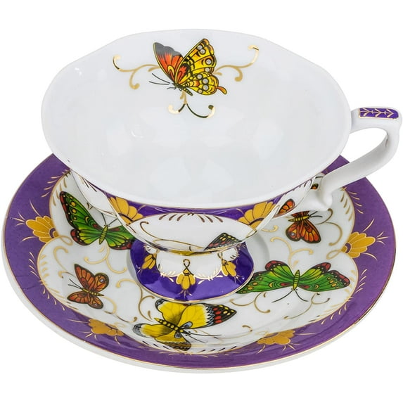 Fine Porcelain “Summer Butterflies” Tea Cup and Saucer Set, Vintage Royal Coffee Cup Set, Ceramic Afternoon Tea Set