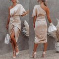 thumbnail image 4 of Women Solid Color Midi Dress Satin Bodycon Pencil Dresses-hy, 4 of 4