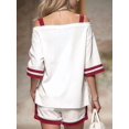 thumbnail image 4 of Women Color Block Off Shoulder Short Sleeve Top and Drawstring Shorts 2 Piece Outfit Set White S, 4 of 9