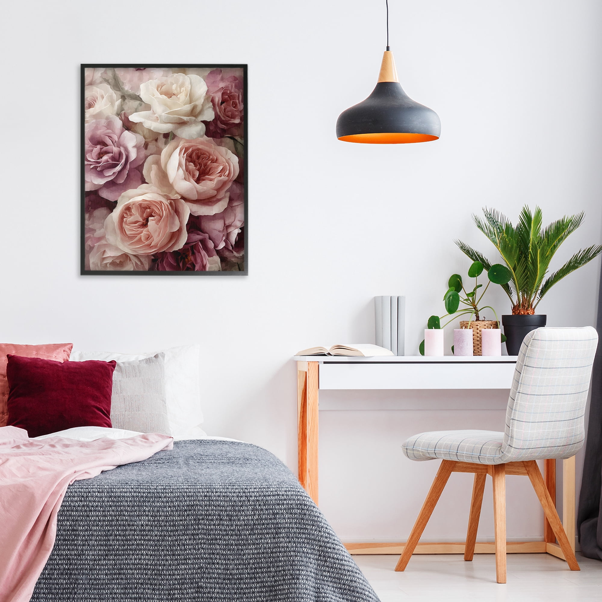 Stupell Industries Sweet Roses in Blush Pink Black Framed Giclee Art, design by Franklyn Gregory