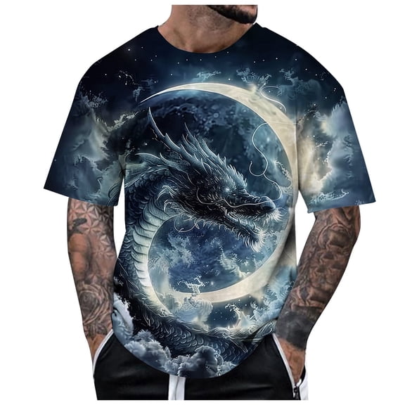 T Shirts for Man Dragon Summer Animal Themed Short Sleeve Daily Breathable Refreshing Lightweight Trendy Workout Tops Sizes L