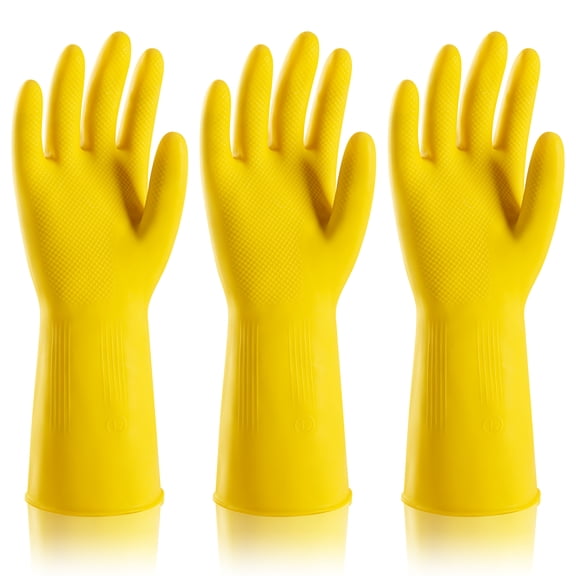 ThxToms 3 Pairs Latex Dishwashing Gloves, Extra Thick 20Mil Yellow Reusable Kitchen Cleaning Gloves (Extra Large)