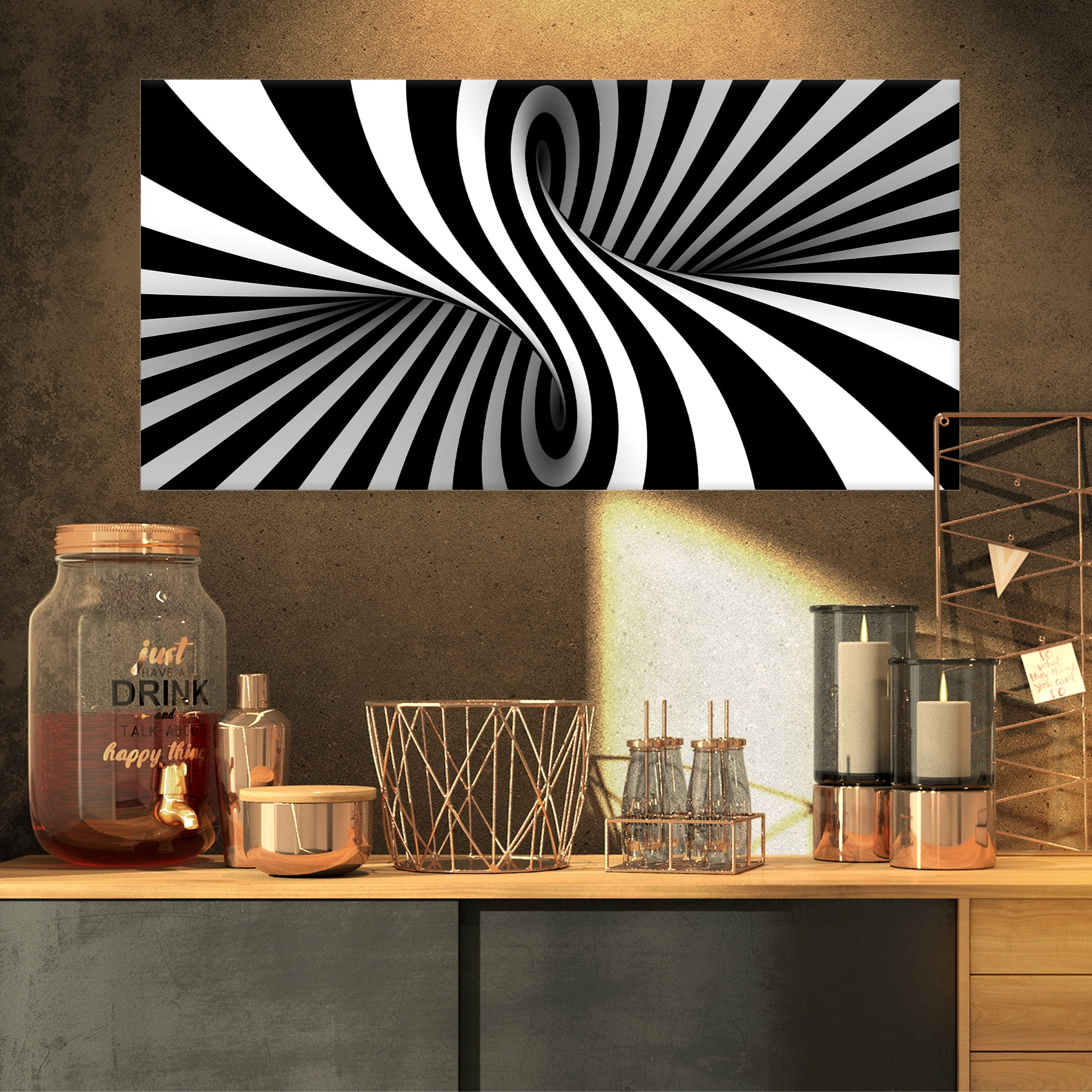 Designart 'Black and White Spiral ' Abstract Canvas Art Print