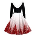 thumbnail image 3 of Women's Fashion V-Neck Casual Slim Christmas Printed Long Sleeve Hair Collar Dresses for Elegant Holiday Events and Parties,Red,S, 3 of 4