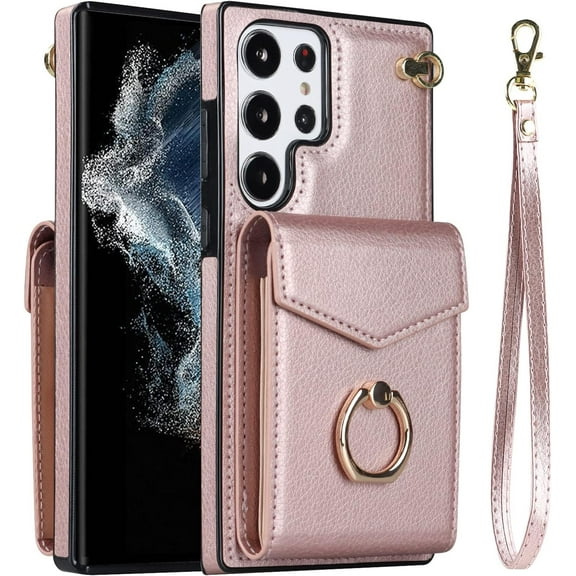MYKOMI Phone Case for Samsung Galaxy S23 Ultra 5G Wallet Cover with RFID Blocking Ring Stand Credit Card Holder Leather Girls Lanyard Cell Accessories S23Ultra 23S S 23 23Ultra 6.8 inch Women Men