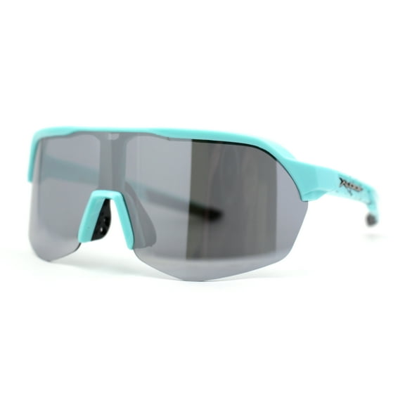 Xloop Silver Mirror Shield Oversize Half Rim Neon Plastic Sport Sunglasses Light Blue