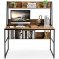 thumbnail image 1 of Costway 47'' Computer Desk w/ 3 Storage Cubes & Open Bookcase Home Office Rustic Brown, 1 of 9