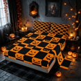thumbnail image 2 of Homewish Happy Halloween Pumpkin Queen Sheets, Geometric Checkered Queen Sheet Sets, Orange Black, 4-Piece (1 Flat Sheet, 1 Fitted Sheet and 2 Pillowcases), 2 of 4