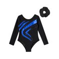 thumbnail image 3 of Doomiva Kids Girls Sparkle Waves Metallic Long Sleeve Gymnastics Ballet Dance Leotard with Hair Scrunchies Royal Blue 10, 3 of 7