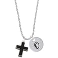 thumbnail image 1 of Delight Jewelry Silvertone Large Black Enamel Cross with Decorated Sides Silvertone Script Initial Disc - O - Charm Necklace, 20"+3", 1 of 4