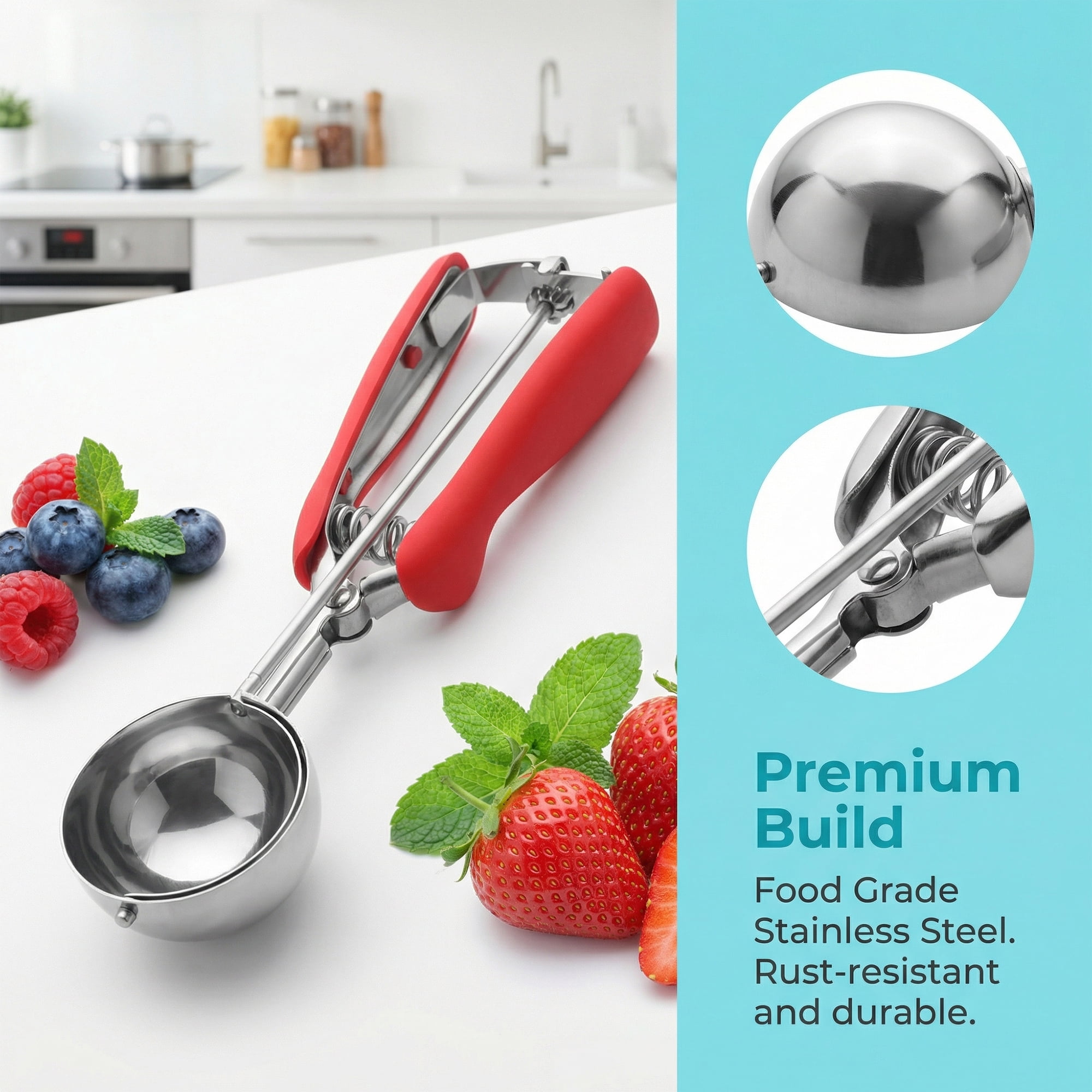 Unique Bargains Stainless Steel Ice Cream Scoop with Reinforced Handle Red 9.1in