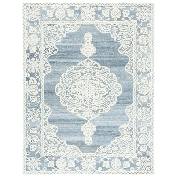 SAFAVIEH Micro-Loop Antonio Medallion Area Rug, Light Blue/Ivory, 4' x 6'