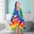 thumbnail image 6 of Colorful Rainbow Tie Dye Spiral Pattern Hooded Bath Towel，60"x35" for Ages 3 To 12 Kids, Quick Dry Lightweight Soft Microfiber Hood Beach Towel Cover Up for Kids, 6 of 7