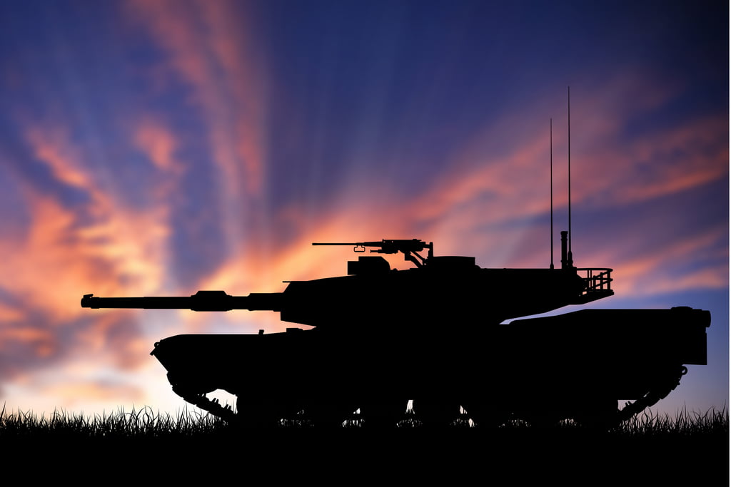 Laminated Armored Military Tank At Sunset Silhouette Photo Art Print Poster  Dry Erase Sign 18x12