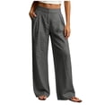 thumbnail image 2 of Mifsaly Straight Leg Linen Pants for Women High Waisted Flowy Trousers with Pockets Lightweight Loose Fit Elegant office Work Vacation Outfits Dark Gray,M, 2 of 8