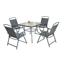 Crestlive Products 5 Pcs Metal & Glass Patio Dining Set with Umbrella Hole in Gray