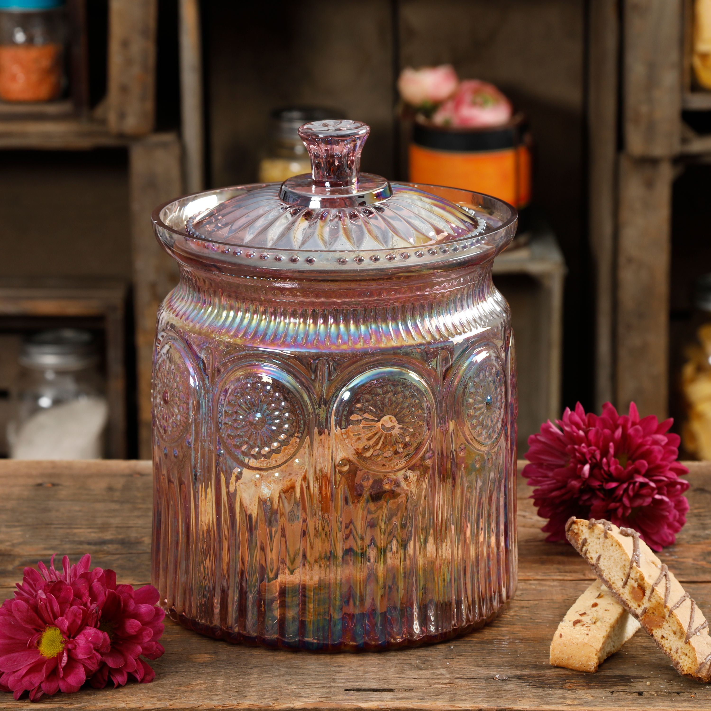 The Pioneer Woman Luster 9.1Inch Glass Cookie Jar, Pink