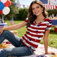 thumbnail image 5 of Iaqnaocc 4th Of July Womens Summer Tops Patriotic Short Sleeve V Neck 250 Anniversary Usa Flag American Flag American Flag Stars Striped Tee Shirts Independence Day 1776 Tee Tops Red XXL, 5 of 7