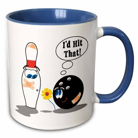 

3dRose Id Hit That Bowling Ball Thinks To Pin Bowling Humor Sports Design - Two Tone Blue Mug 15-ounce