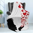 thumbnail image 4 of Kiss Soft Flannel Fleece Throw Blanket, Girl Black Silhouette Blowing Red Hearts Romance Love Valentines Day Theme, Cozy Plush for Indoor and Outdoor Use, 60" x 80", Black White Red, by Ambesonne, 4 of 5