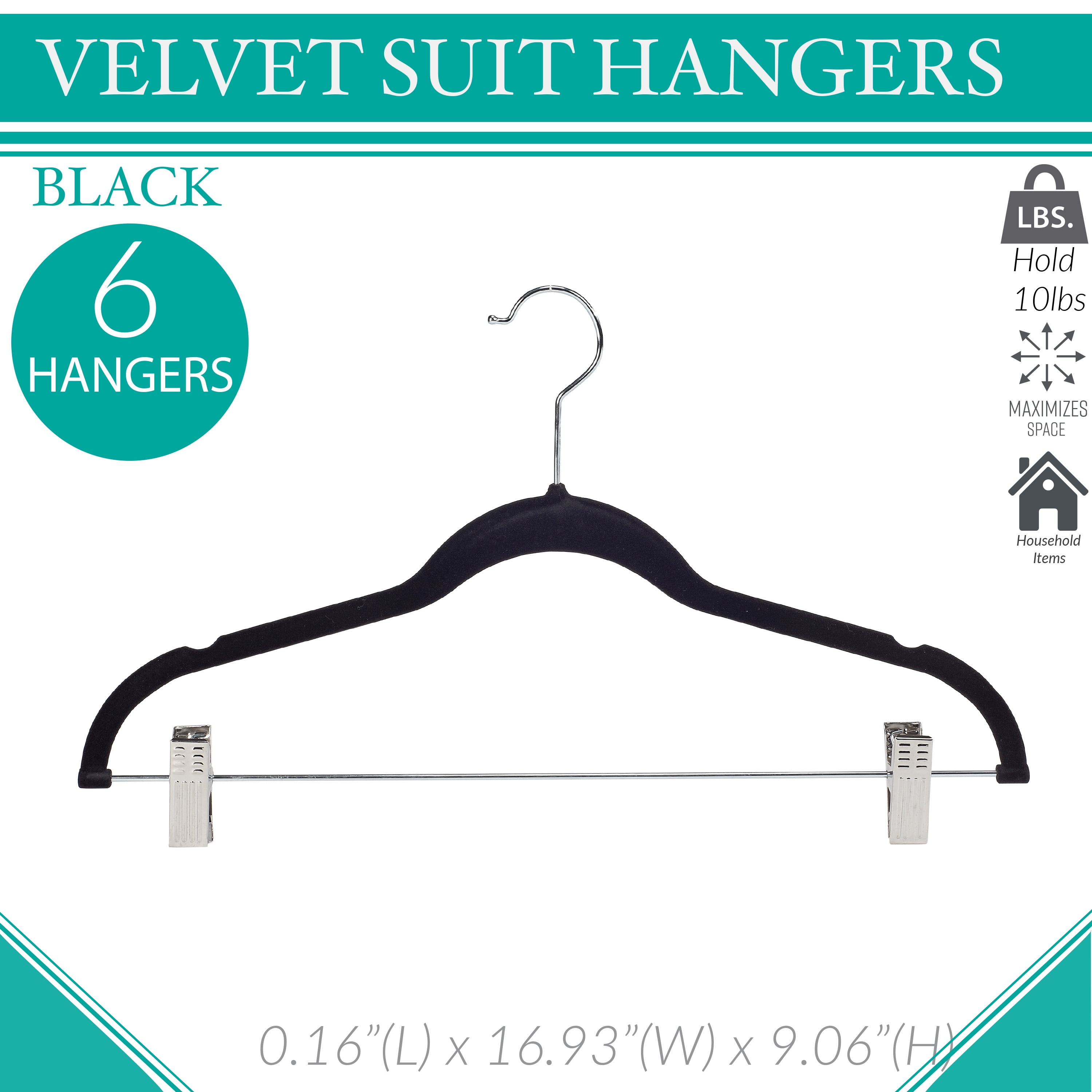 Zober Velvet Hangers with Clips - Pack of 20 Metal Clip Hangers for Pants -  Notched Black Velvet Skirt Hangers for Pants, Skirts, Suits, Dresses 