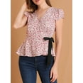 thumbnail image 6 of INSPIRE CHIC Women's Floral Print V Neck Cap Sleeve Tie Waist Wrap Peplum Top M Beige, 6 of 8