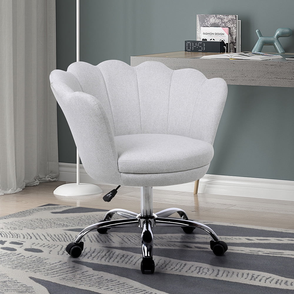 Kepooman Modern Adjustable Swivel Shell Chair with Wheels & Arm for Home Office, White Kepooman Modern Adjustable Swivel Shell Chair with Wheels & Arm for Home Office, White