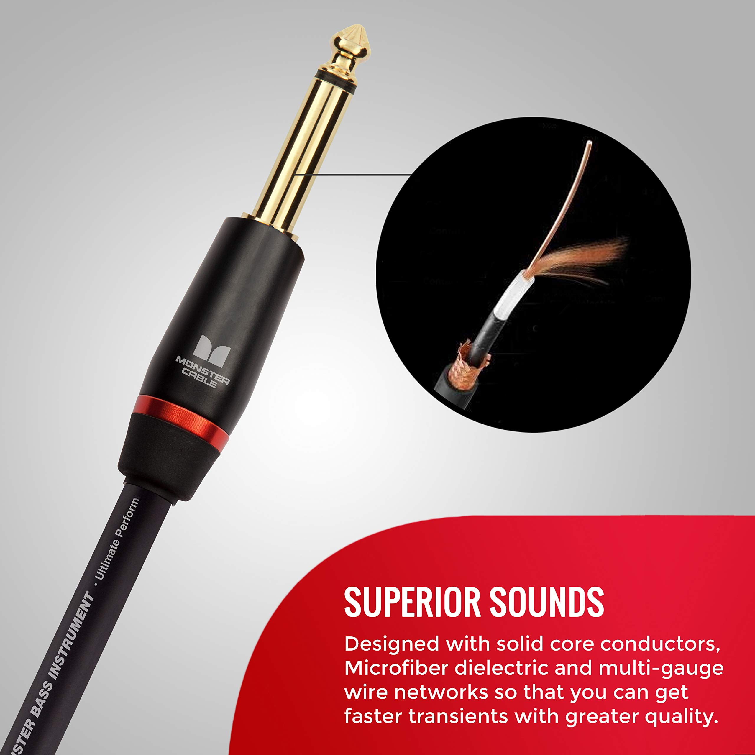 Monster Cable Prolink Monster Bass Pro Audio Instrument Cable, 21ft, Right Angle to Straight, Durable for Guitar & Bass, Black