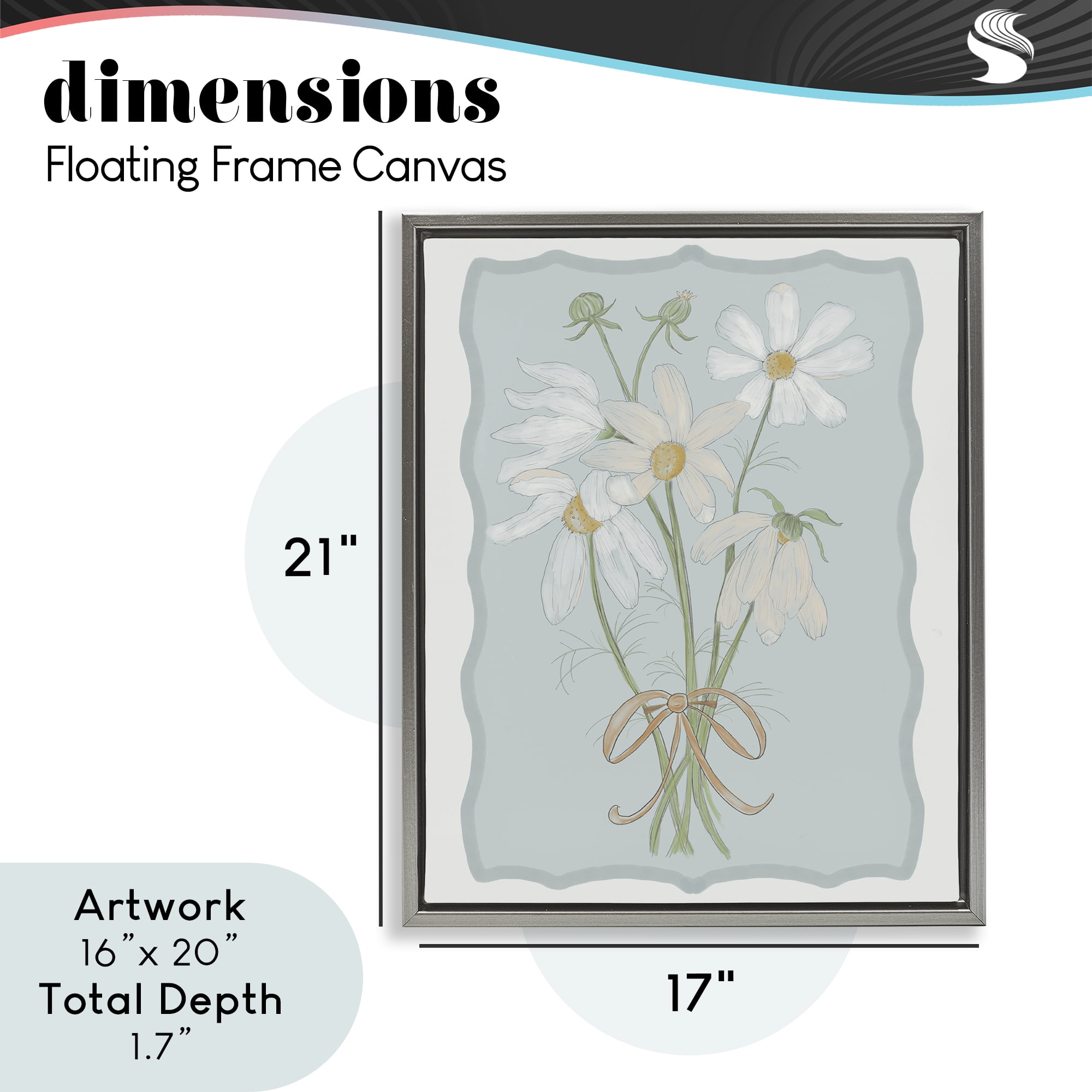 Spring Clippings Daisies Gray Framed Floater Canvas Wall Art, design by Leslie Hermosa