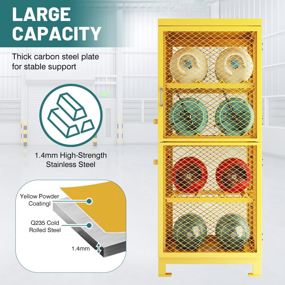 Yeeoy Horizontal Cylinder Storage Cabinet, 8 Cylinder Capacity, 30" L x 30" W x 71.7" H Propane Tank Storage Cage, Steel Safety Gas Cylinder Cabinet with Lockable Doors, Yellow Powder Coat Finish