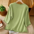 thumbnail image 4 of Busydd Spring Tops for Women M-2XL Trendy Solid Color Embroidered Womens Tops Casual Peasant 3/4 Length Sleeve Summer Tops Comfy Round Neck Button Going Out Tops Blouses, 4 of 9