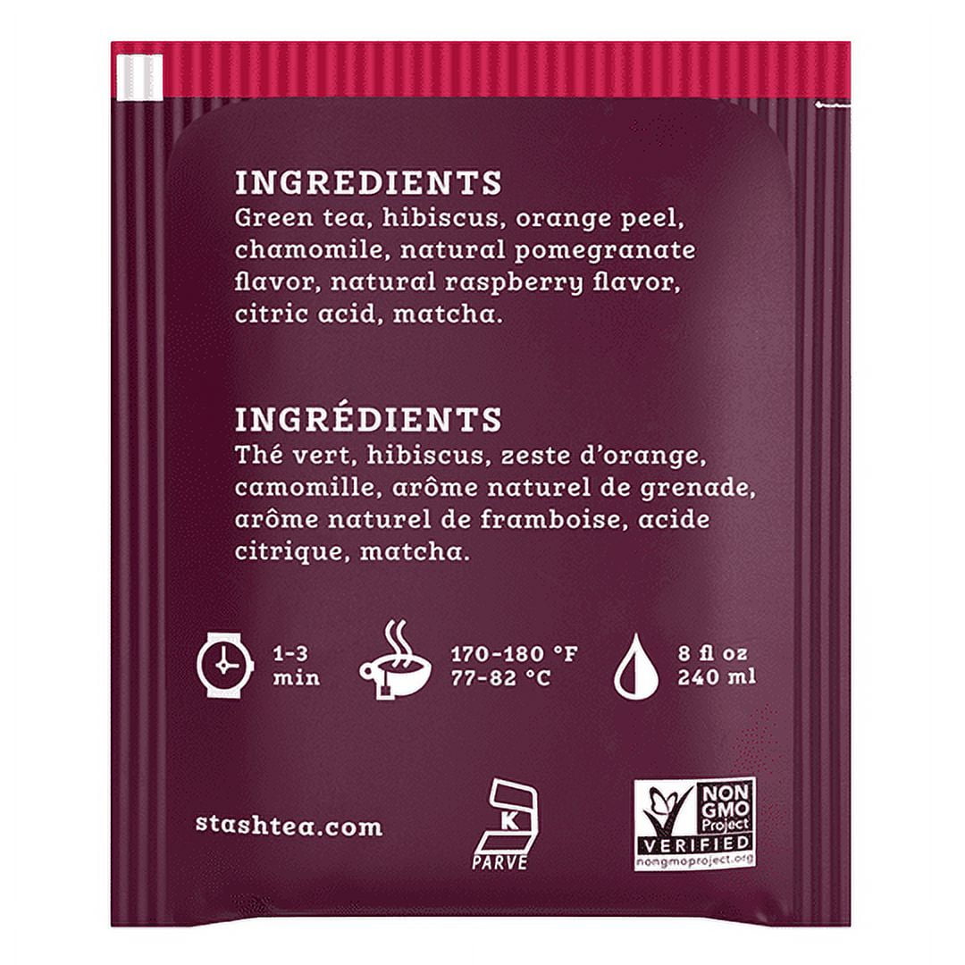 (6 pack) Stash Tea, Green Tea & Matcha, Pomegranate Raspberry, 18 Tea Bags, 1.2 oz