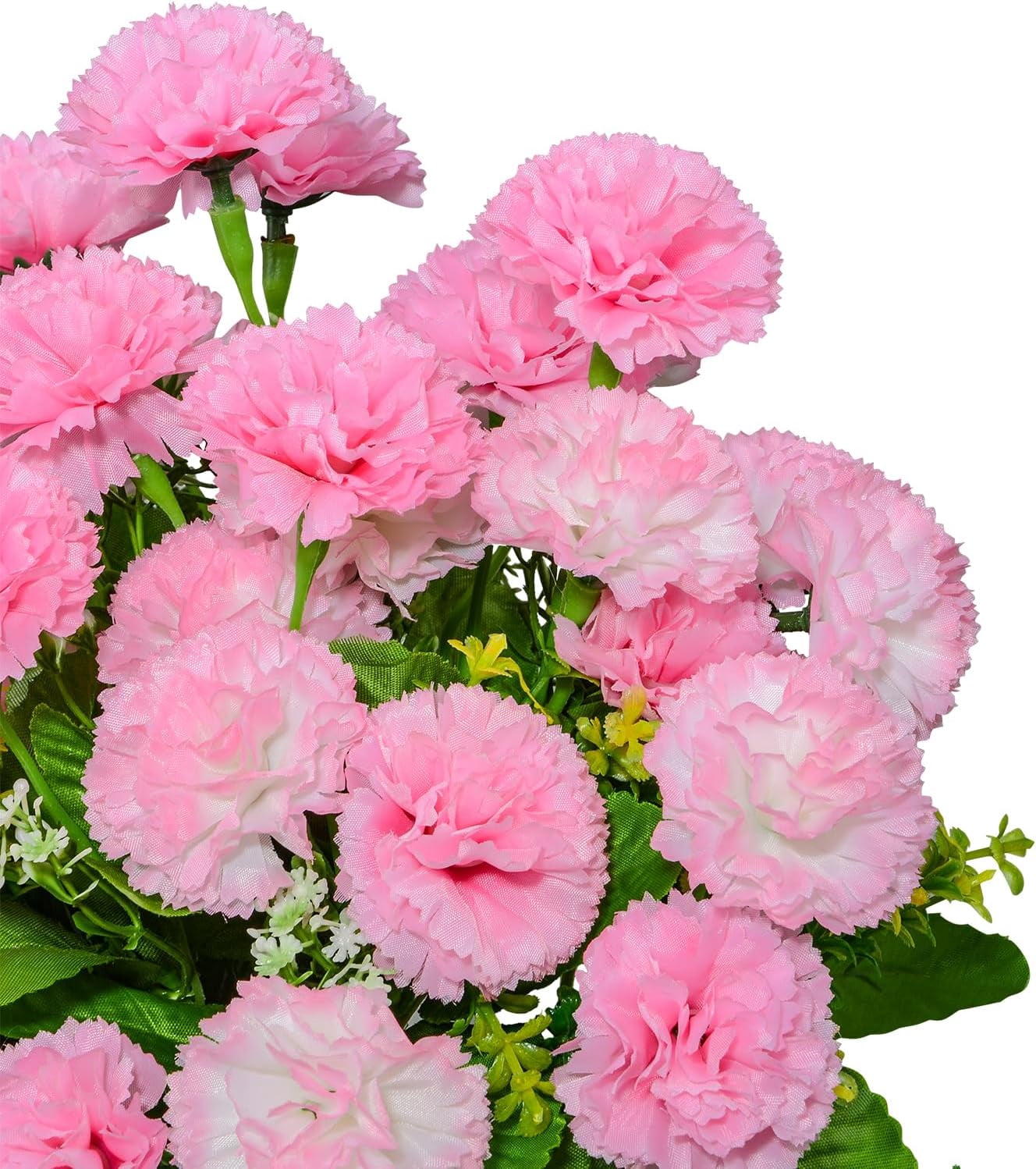 Cemetery Flowers, Set of 2 Artificial Carnation Bouquet Grave Memorial Flowers with Vase for Cemetery Headstones Decoration (Carnation)