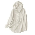thumbnail image 2 of FRSASU Women's Cotton Linen Sun Protection Jacket Summer/Fall Hoodie Long Sleeve Button up Cardigan Lightweight Beach Tops with Pocket White, 2 of 9
