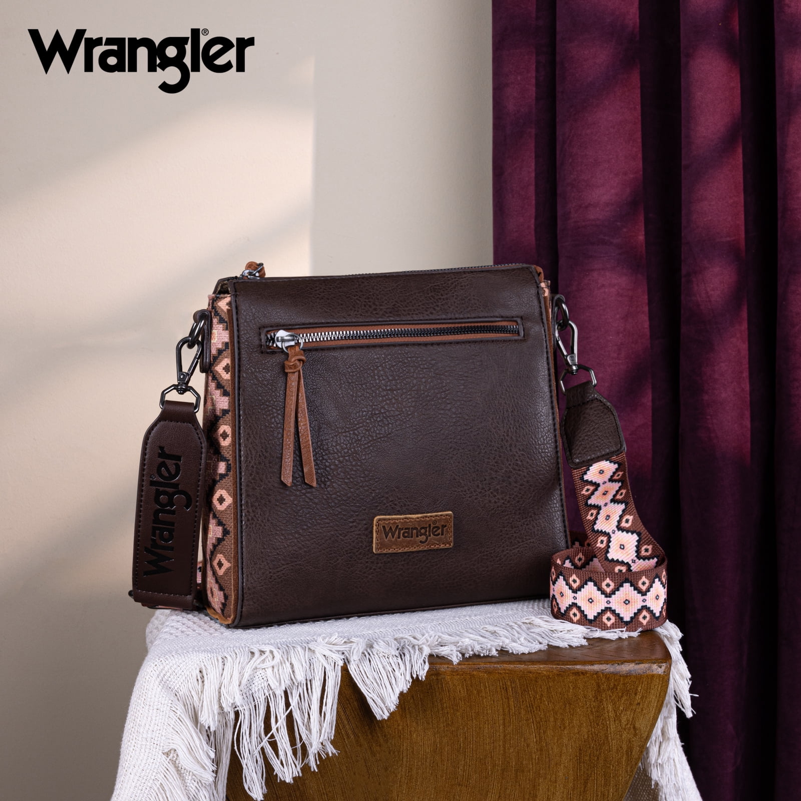 Wrangler Aztec Crossbody Bags Boho Shoulder for Women, Coffee