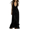 thumbnail image 2 of ChaoHeng Sundresses for Women for 2026 Solid Round Neck Tier Ruffle Sleeveless Flowy Beach Summer Dresses Black XXL, 2 of 6