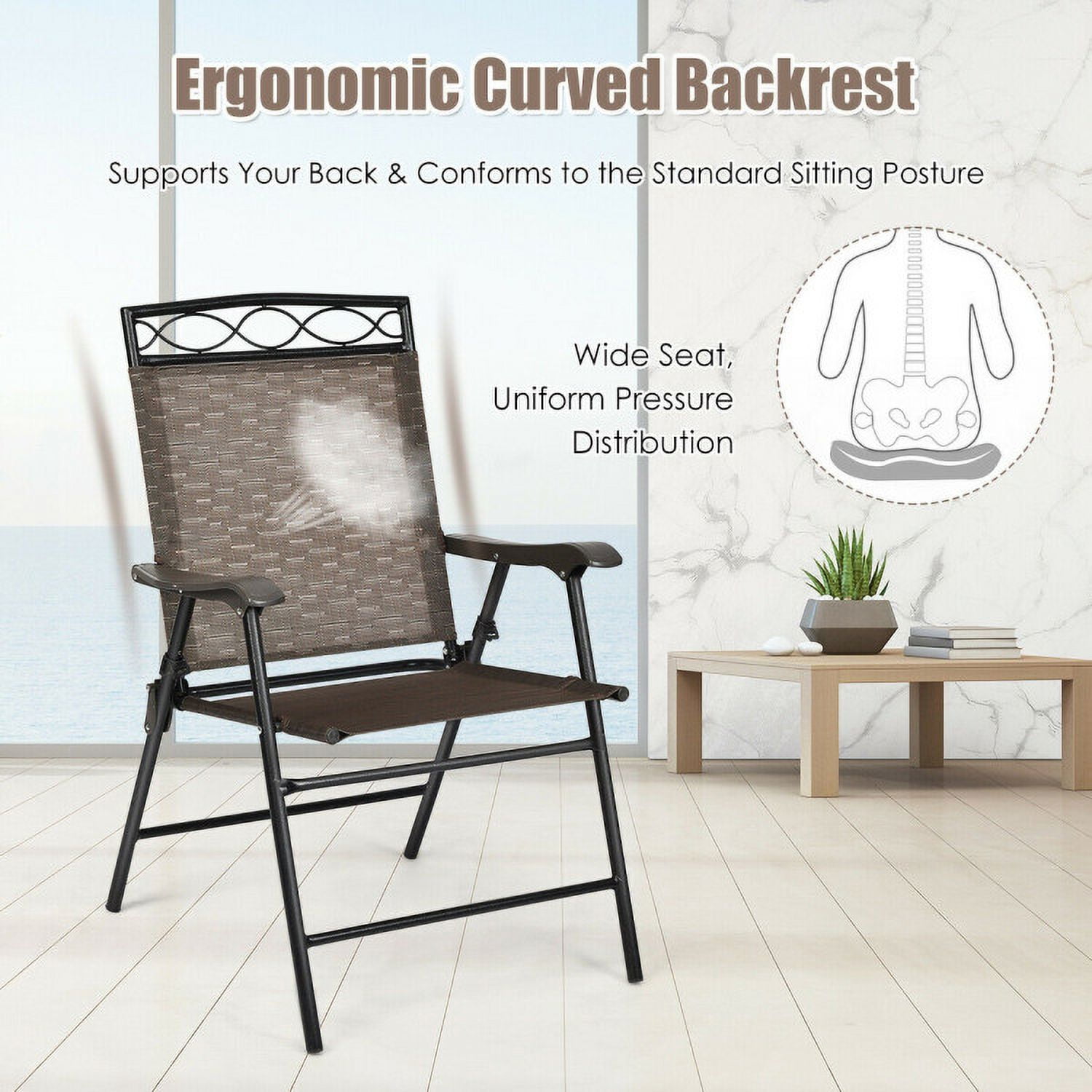 Aimee Lii Set of 2 Patio Folding Chairs Sling Portable Dining Chair Set with Armrest, Outdoor Patio Set