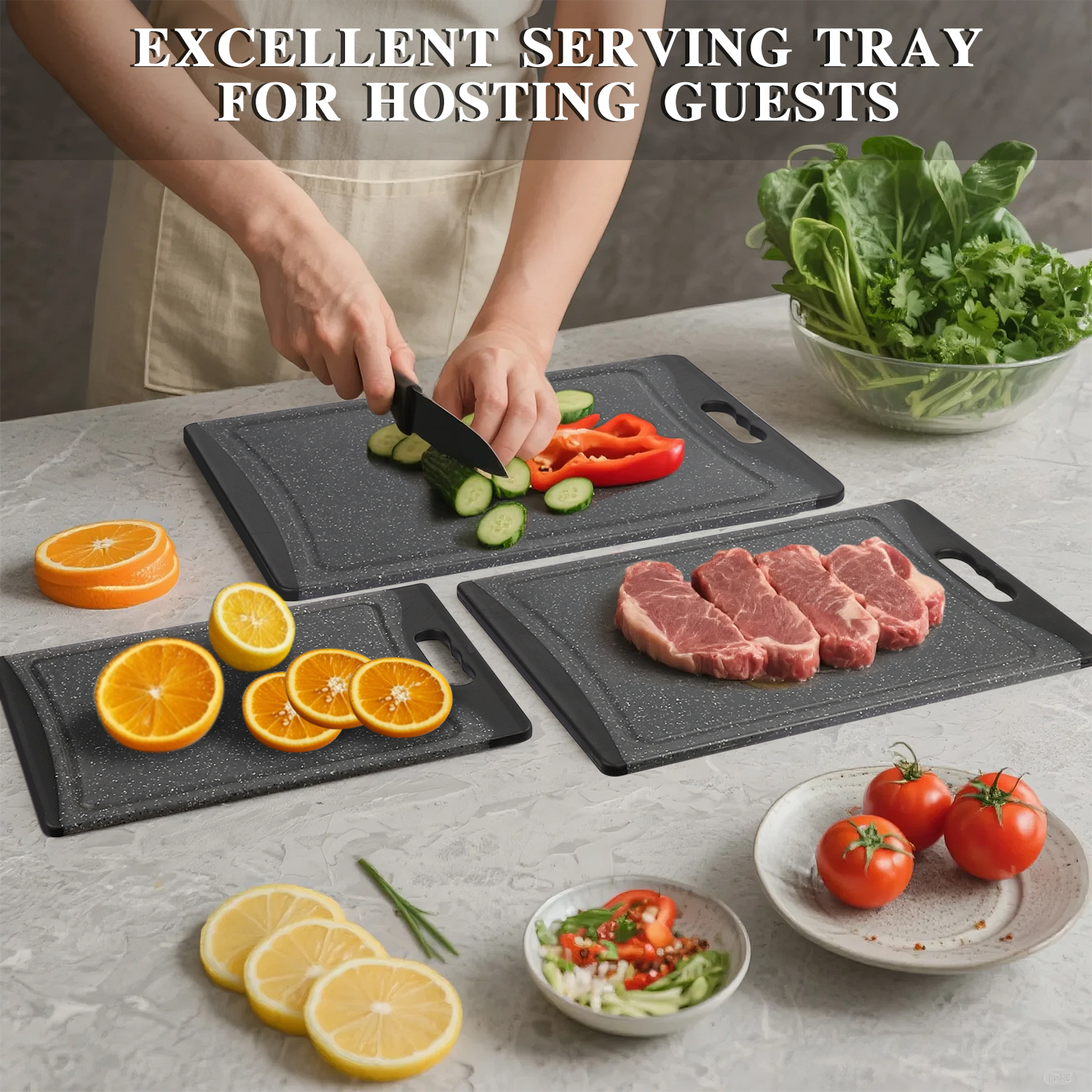 AOKIWO Plastic Cutting Boards Set of 3 with Juice Grooves photo 7