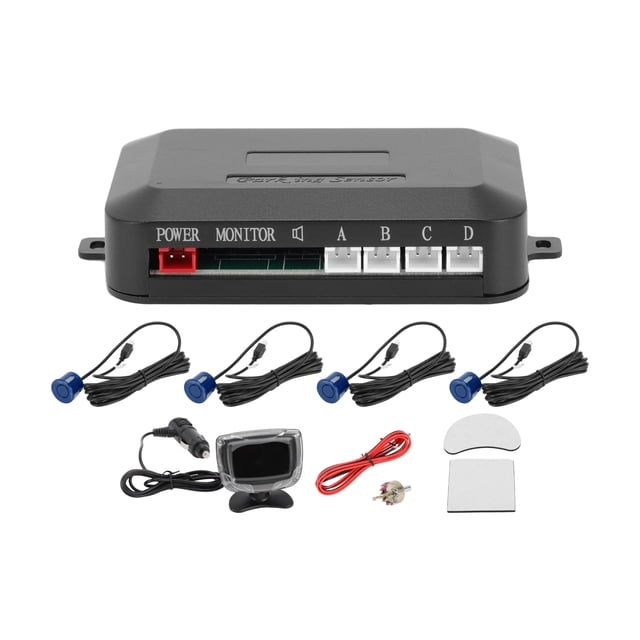 Sistema de radar de reversa para vehículos Unique Bargains con pantalla LCD de distancia, sensores de estacionamiento de reversa, detección de distancia, 4 sensores de estacionamiento, azul