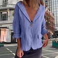 thumbnail image 2 of Outfmvch Oversized Button Down Shirts for Women Cotton Linen Loose Fit Casual V-neck Tops Womens 3/4 Sleeve Button Down Shirts Linen Button Down Shirt Women Blue 3XL, 2 of 5