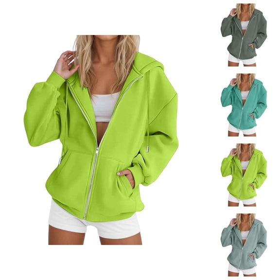 Basic Zip Up Hoodie for Women 2026 Trendy Casual Full Zipper Plain Cardigan Hooded Sweatshirt with Pockets Jacket Outerwear