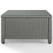Afuera Living 32" Square Glass Top Wicker Patio Coffee Table in Gray